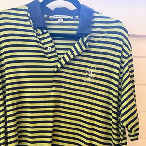 Peter Millar Blue and Green Striped Cotton Polo Shirt- TPC Sawgrass- worn twice